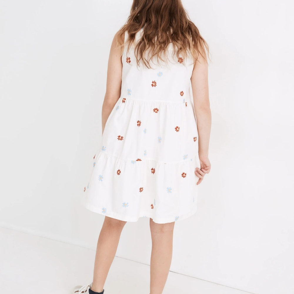 Madewell Daisy Embroidered Banded-Collar Tiered Dress 100% Cotton Size Small EUC - Picture 4 of 6